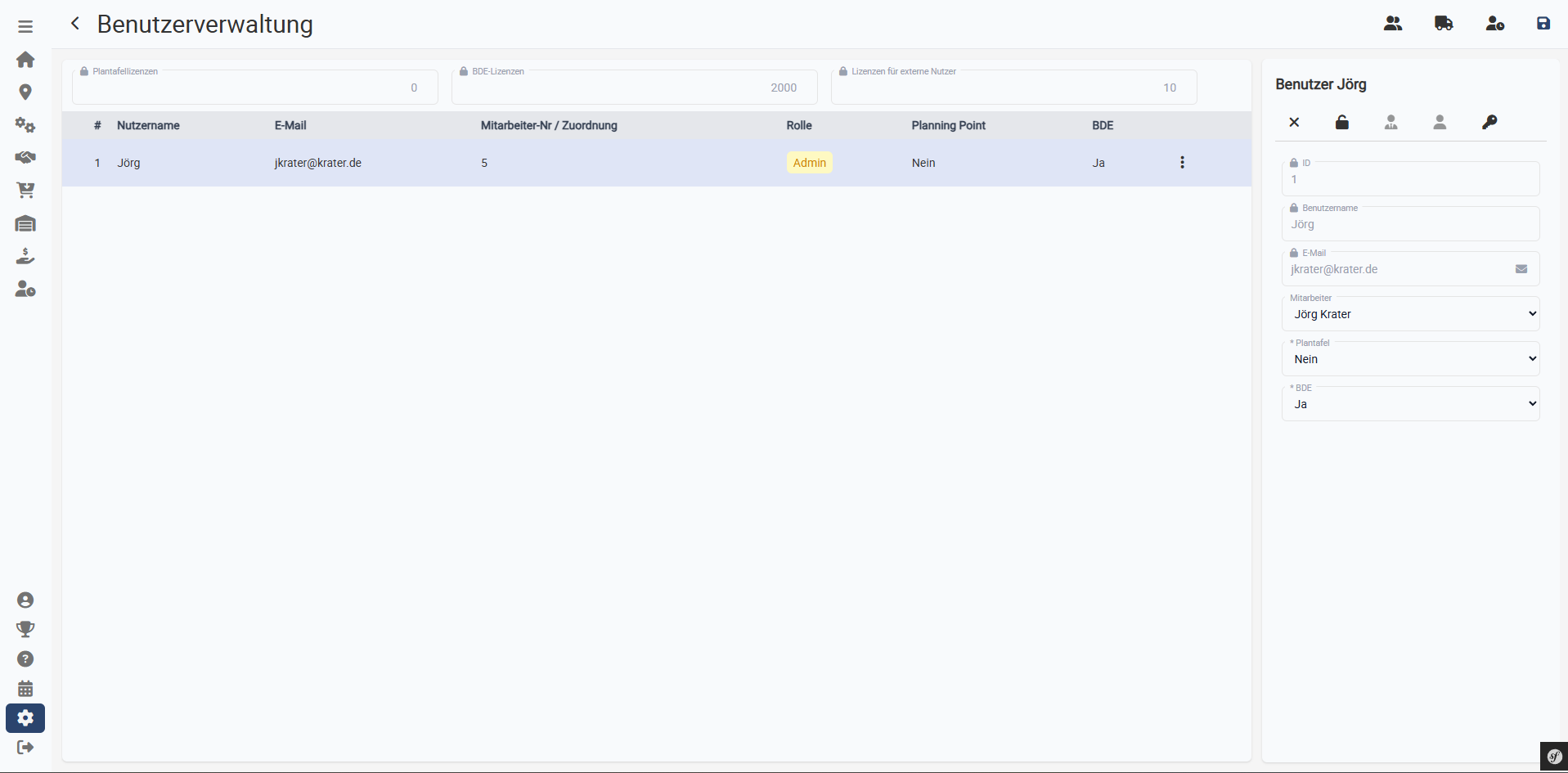 Screenshot of selecting a user